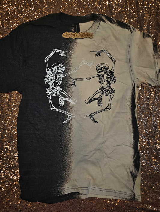 Dancing Skeleton Half and Half Bleached Tee