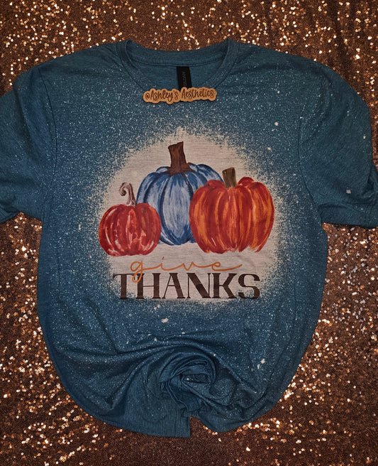 Give Thanks Pumpkins Bleached Teal Tee