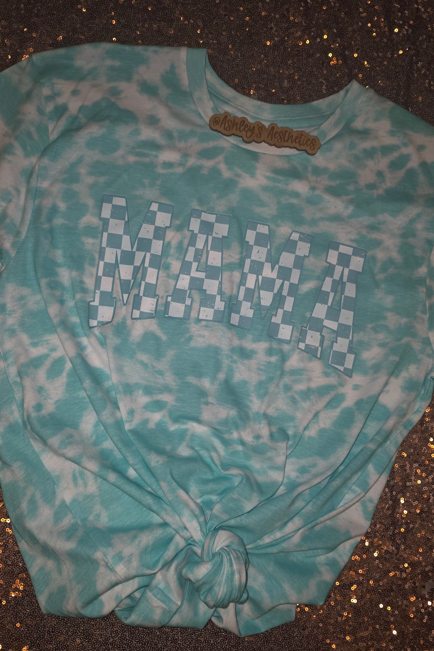 Teal Checkered Mama Tee