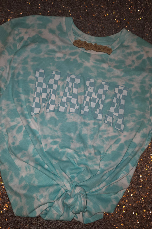 Teal Checkered Mama Tee