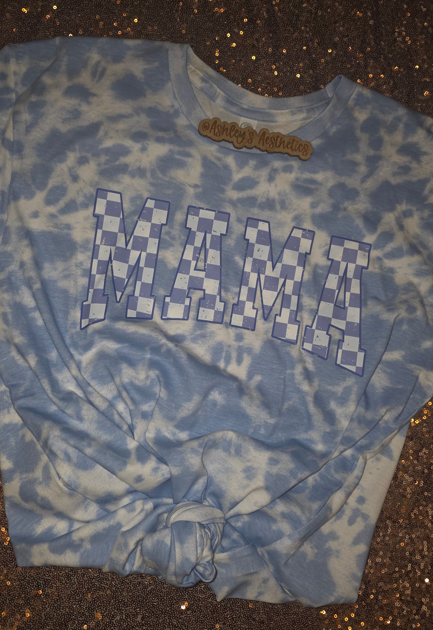 Powder Blue Checkered Mama Tee