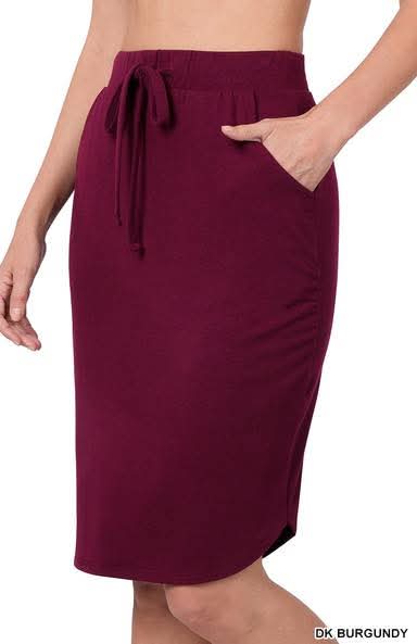 Burgundy Tulip Hem Skirt with Pockets